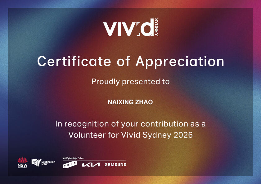Vivid Sydney 2026志愿服务感谢证书